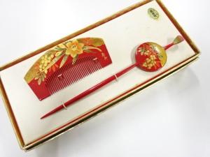 アンティーク　漆塗り蒔絵　櫛・簪セット